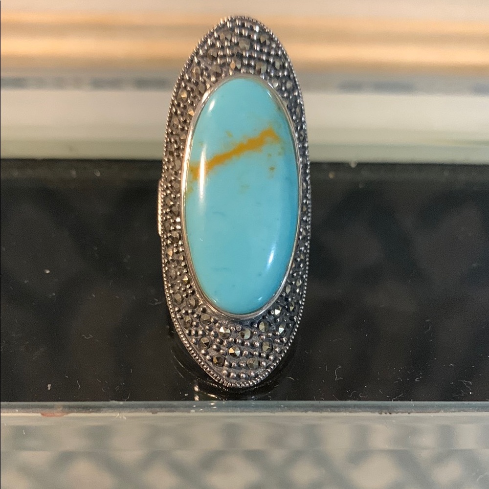Turquoise, marcasite, & sterling silver ring. 5⭐️Seller; Posh Ambassador. PFSF